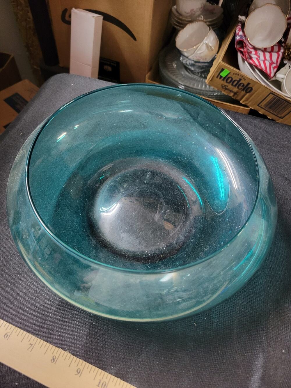 Vintage Riekes Crisa Turquoise Handblown Crystal Bowl • Stunning! Blanko ?